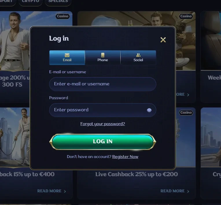 Millioner Casino secure login sign-in screen