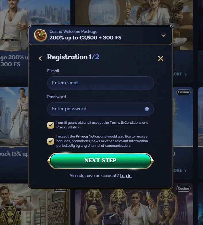 Millioner Casino account registration signup form